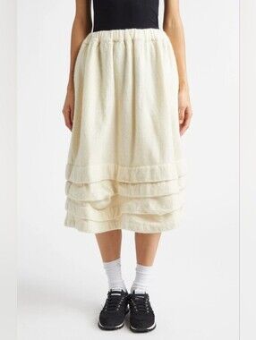 COMME DES GARÇONS Felted Wool Blend Tiered Hem Midi Skirt In Ecru S Org $945